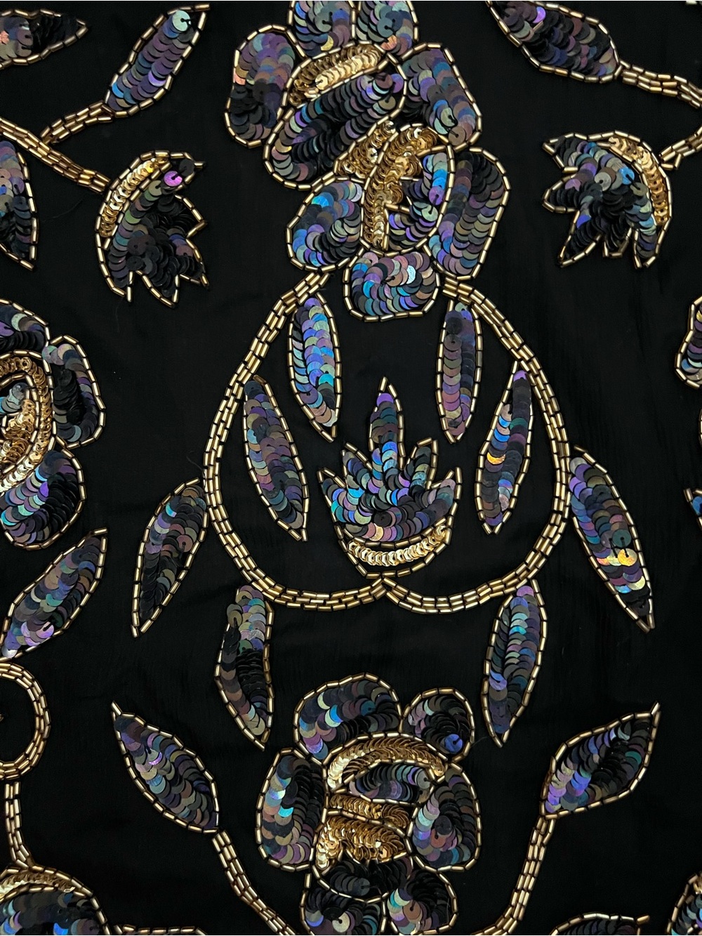 Stenay Silk Black Short-Sleeve Peacock Colored Floral Sequin Embroidered Top 2X